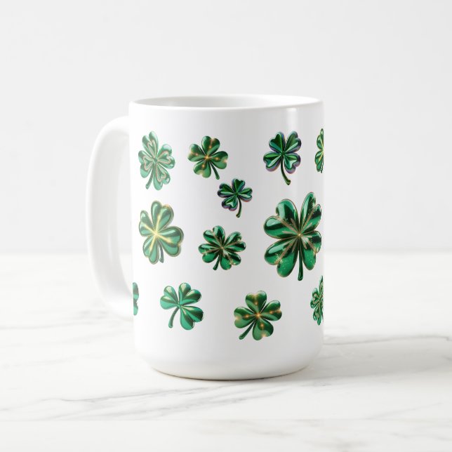 Taza De Café Shamrock Clover 3D deja suerte (Anverso izquierdo)