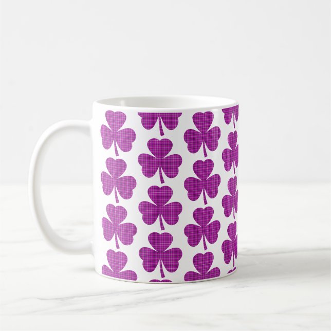 Taza De Café Shamrock Shape Plaid Pink Purple (Izquierda)