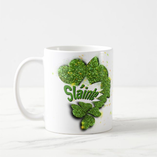 Taza De Café Shamrock verde | corazones brillantes Shainte (Izquierda)