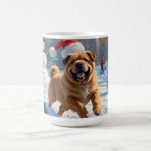 Taza De Café Shar Pei corriendo en la nieve con sombrero de Nav