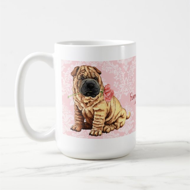 Taza De Café Shar-Pei subió tarjeta del día de San Valentín (Izquierda)