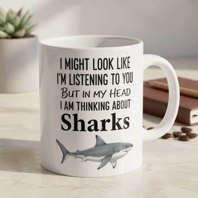 Taza De Café Shark Lover Funny Coffee Mug Thinking Sharks (Subido por el creador)