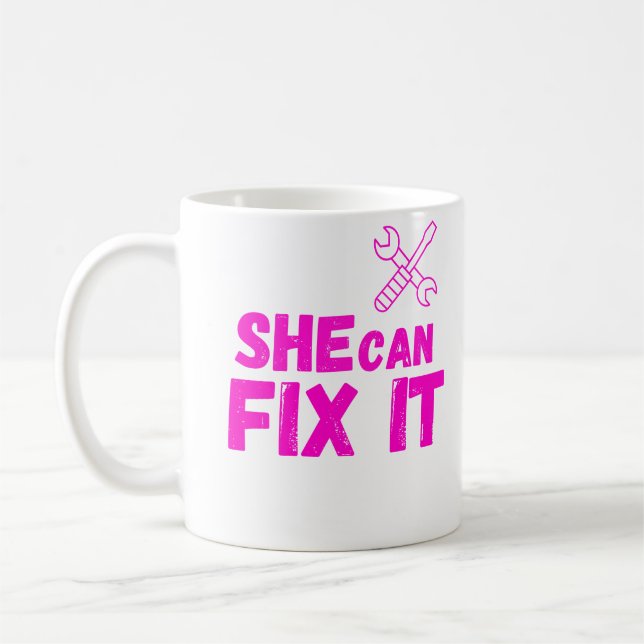 Taza De Café She Can Fix It DIY Mug Design (Izquierda)