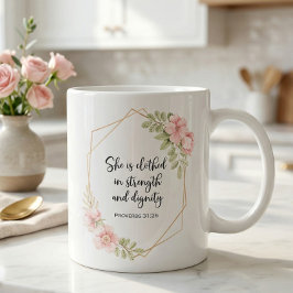 Taza De Café She Is Clothed in Strength and Dignity Floral
