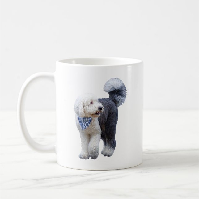 Taza De Café Sheepadoodle con bufanda azul a cuadros (Izquierda)