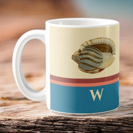 Taza De Café Shell retro a rayas de playa con monograma inicial