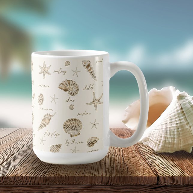 Taza De Café Shells Starfish Sun Fun Textos Sandstone ID918 (Subido por el creador)