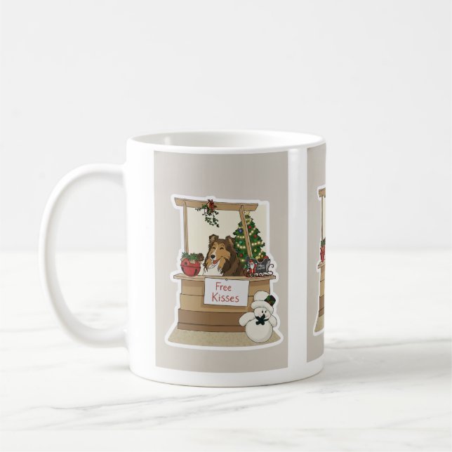 Taza De Café Sheltie bajo el muérdago (Izquierda)