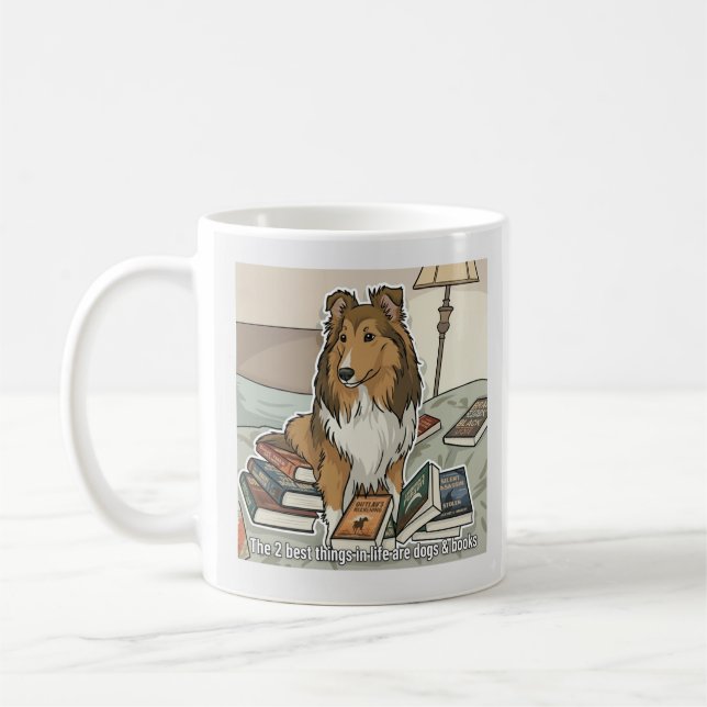 Taza De Café Sheltie & books (Izquierda)
