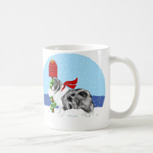 Taza De Café Sheltie Navidades Mail Bi Blue