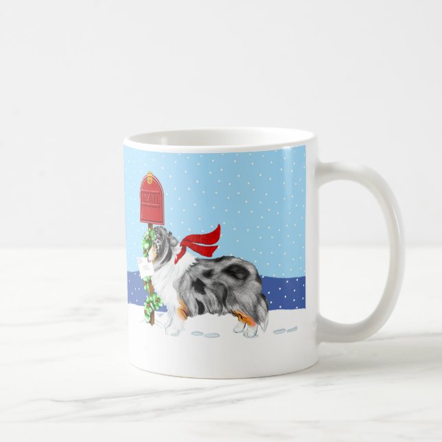 Taza De Café Sheltie Navidades Mail Blue Merle (Derecha)