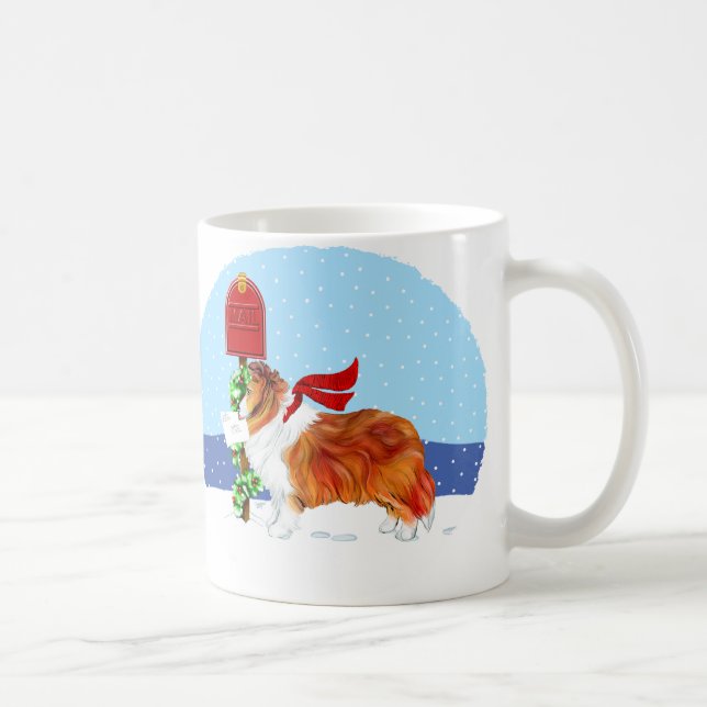 Taza De Café Sheltie Navidades Mail Sable (Derecha)
