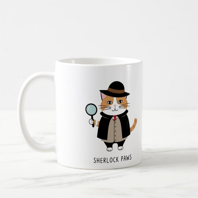 Taza De Café Sherlock Paws, detective gato, Sleuth, solucionado (Izquierda)