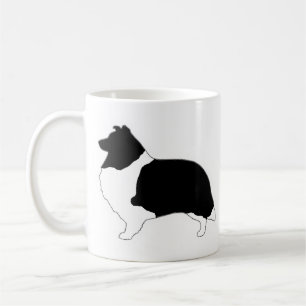 Taza De Café Shetland Sheepdog Black and White SIlhouette