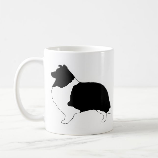 Taza De Café Shetland Sheepdog Black and White SIlhouette (Izquierda)