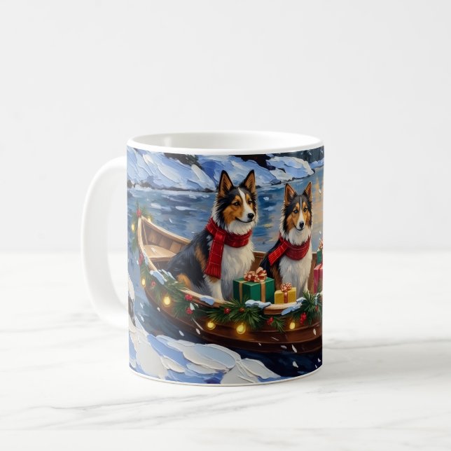 Taza De Café Shetland Sheepdog Christmas Boat Holiday (Anverso izquierdo)