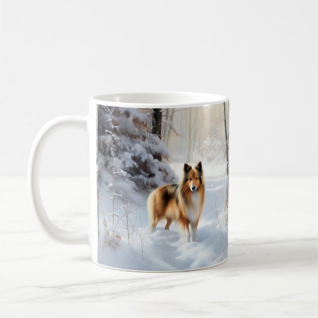 Taza De Café Shetland Sheepdog Deja Que Nieva Navidades (Izquierda)