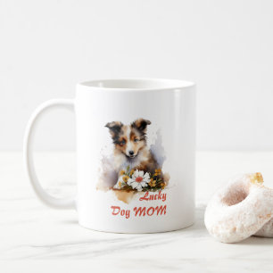 Taza De Café Shetland Sheepdog Puppy Mascota Flor acuática