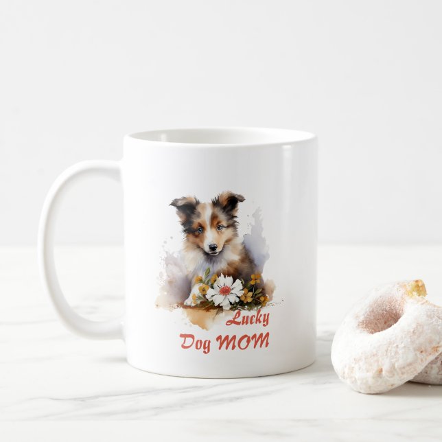 Taza De Café Shetland Sheepdog Puppy Mascota Flor acuática (Con donut)