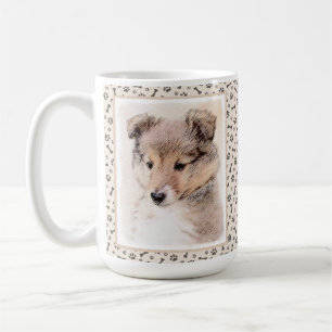 Taza De Café Shetland Sheepdog Puppy Pintura Original Perro Art