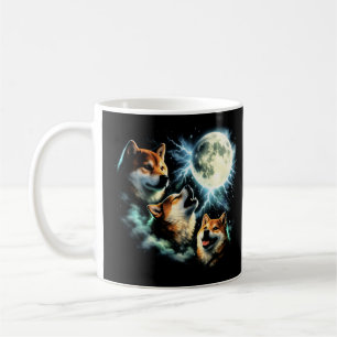 Taza De Café Shiba Inu Aullando a la Luna Gráfico Celestial