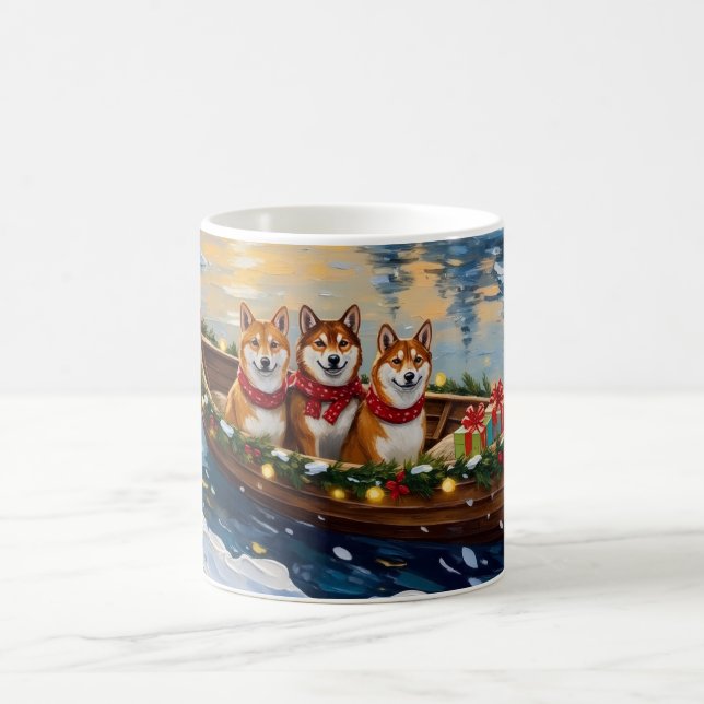 Taza De Café Shiba Inu Christmas Boat Holiday (Centro)