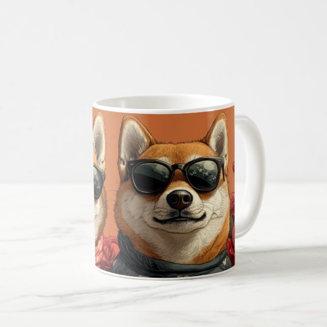 Taza De Café Shiba Inu con El día de San Valentín de Rosas del  (Anverso derecho)