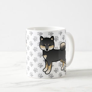 Taza De Café Shiba Inu de dibujos animados negro y atigrado y p