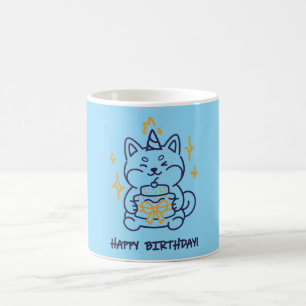 Taza De Café Shiba Inu Feliz Cumpleaños Arte Retro de Perro con