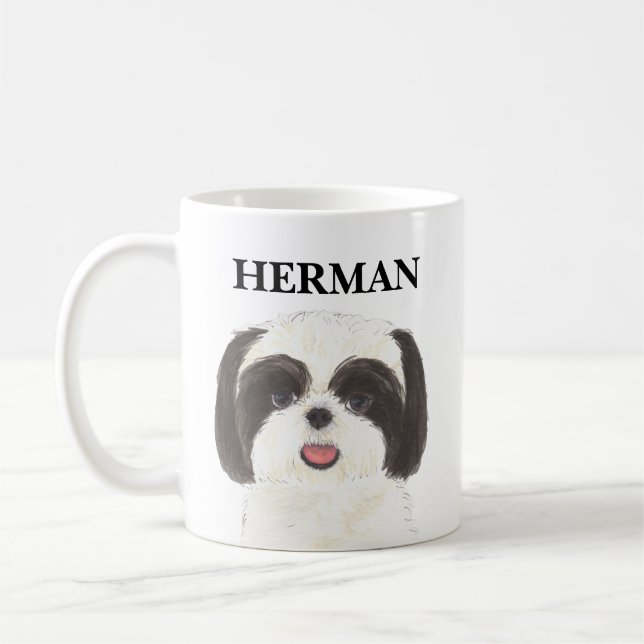Taza De Café Shih Tzu blanco y negro personalizado (Izquierda)