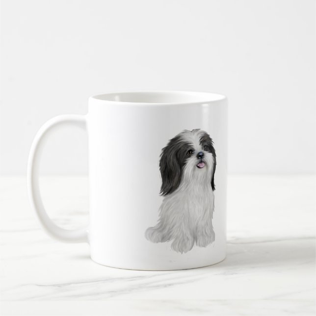 Taza De Café Shih Tzu - blanco y negro (por JF) (Izquierda)