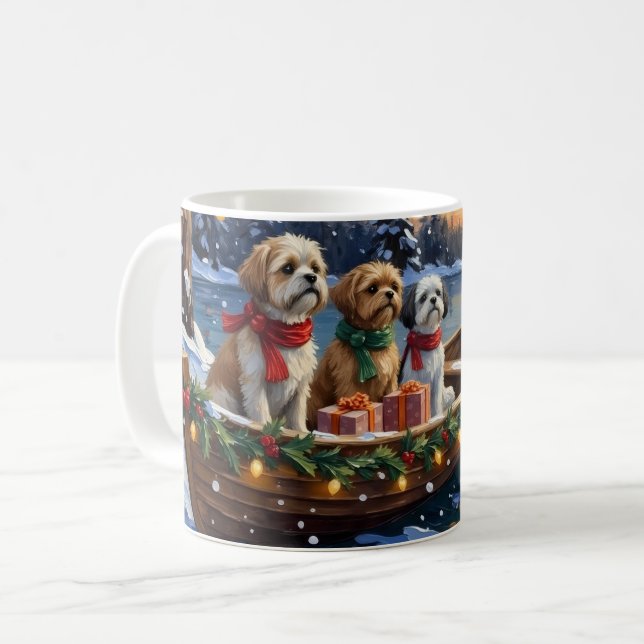Taza De Café Shih Tzu Christmas Boat Holiday (Anverso izquierdo)