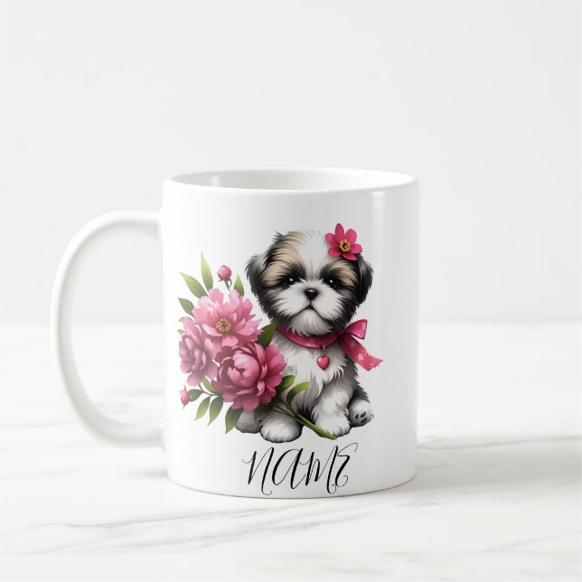 Taza De Café Shih Tzu Coffee Mug - Cachorro con regalo de flore (Izquierda)