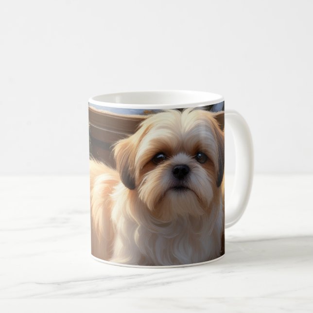 Taza De Café Shih Tzu con vacaciones de Navidades alumbrados (Anverso derecho)