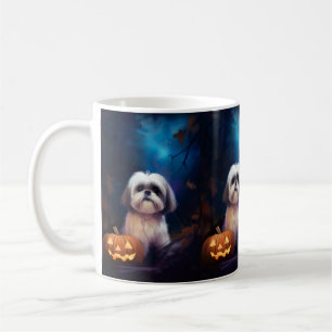 Taza De Café Shih Tzu de Halloween con calabazas aterrador