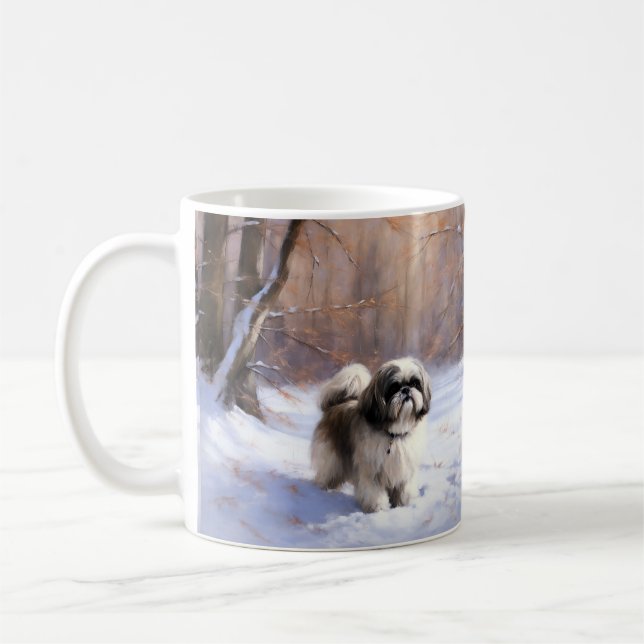 Taza De Café Shih Tzu deja que nieve Navidades (Izquierda)