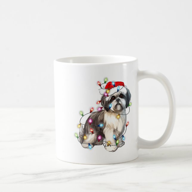Taza De Café Shih Tzu Dog Christmas Lights Xmas Cute  (Derecha)