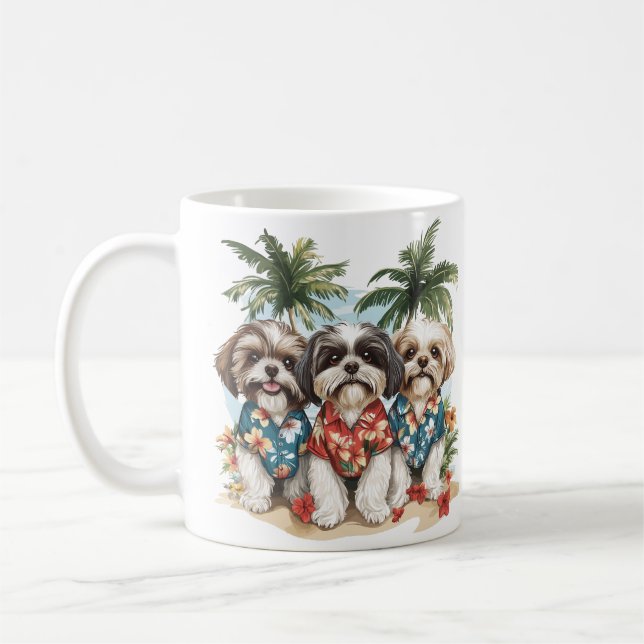 Taza De Café Shih Tzu Dogs con Camisetas hawaianos (Izquierda)