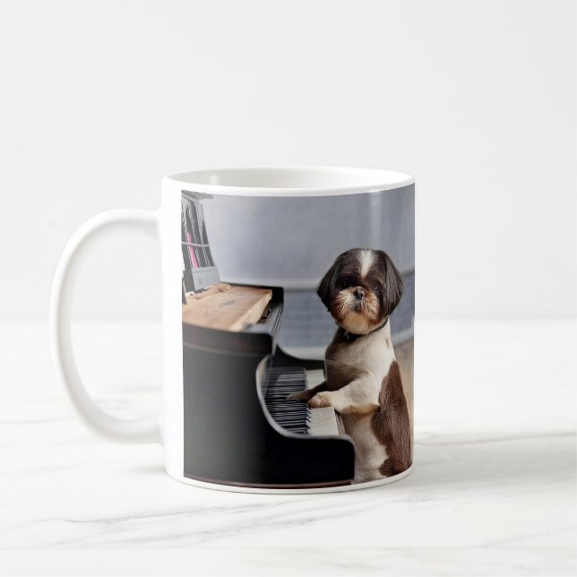 Taza De Café Shih Tzu jugando al piano (Izquierda)