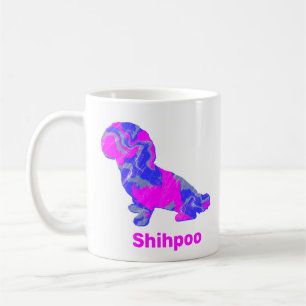 Taza De Café Shihpoo Dog Silhouette Crazy Hot Pink