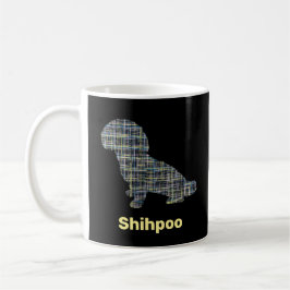 Taza De Café Shihpoo Dog Silhouette Líneas de Cuadrícula Amaril