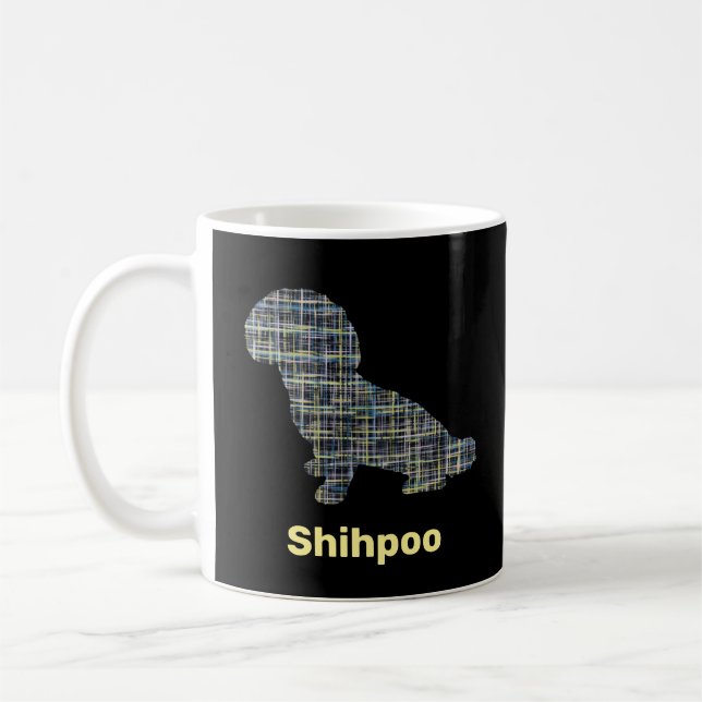 Taza De Café Shihpoo Dog Silhouette Líneas de Cuadrícula Amaril (Izquierda)