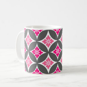 Taza De Café Shipo con motivos florales, rosa y gris plateado