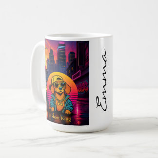 Taza De Café Short King Dachshund Retro 80s Mug, Custom Name
