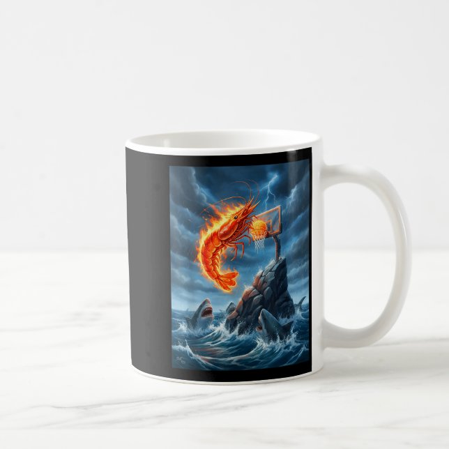 Taza De Café Shrimp Dunking On Shark Funny Fishing Meme Basketb (Derecha)