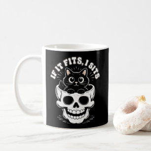 Taza De Café Si cabe, me siento Calavera de gato negro Meme min