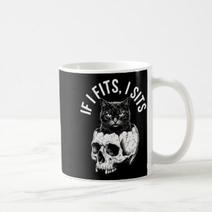 Taza De Café Si cabe, se sienta Cráneo negro Gato Minimalista M