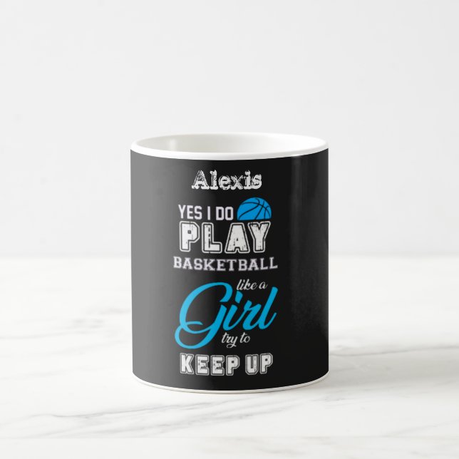 Taza De Café Sí, Juego Básquetbol Como Un Azul Chica (Centro)
