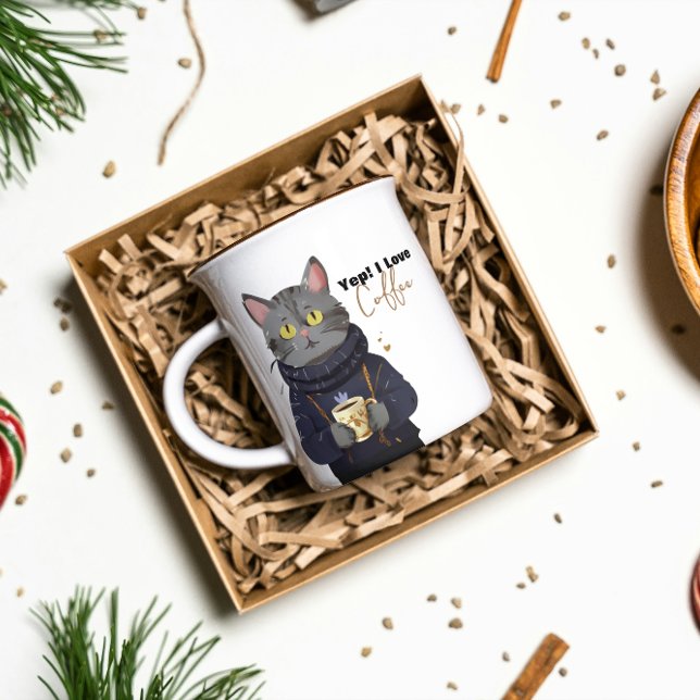 Taza De Café ¡Sí! Me Encanta El Café O El Té Cute Cat Ilustrado (Subido por el creador)