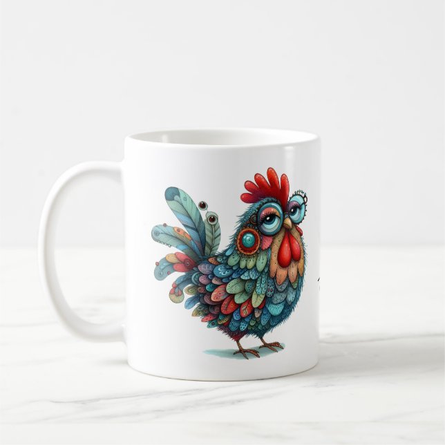Taza De Café Sí. No. Toco. Pollo de arte folclórico o gallo (Izquierda)